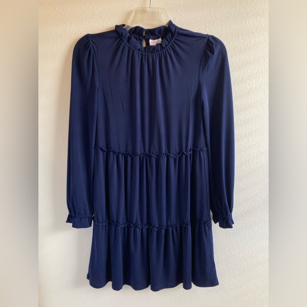 LuLaRoe Annabelle Dress Size XXS Navy Blue Tiered Ruffle Stretch Dress